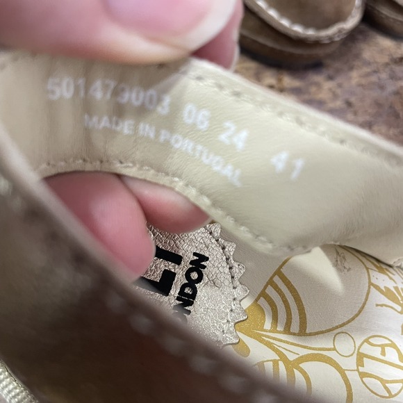 Fly London Metallic Gold Wedge Sandals - Picture 9 of 11